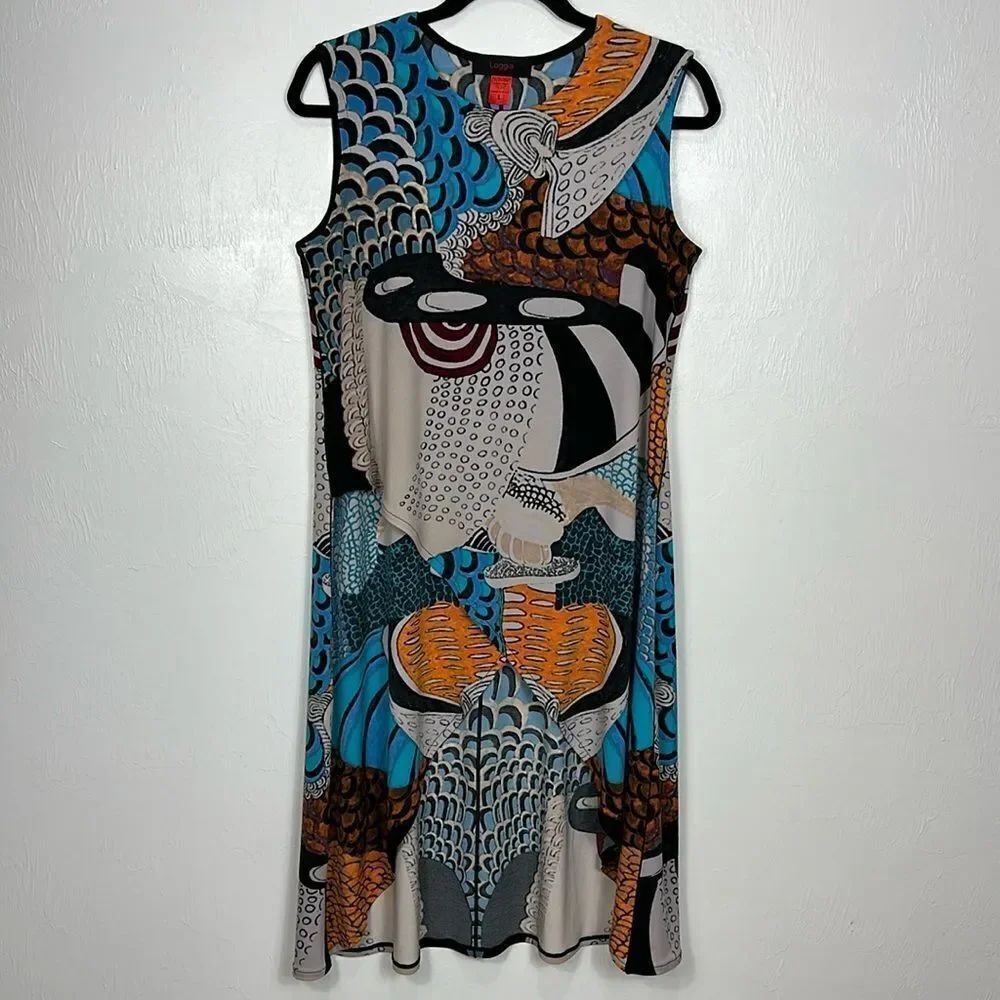 Loggia Colorful Sleeveless Stretch Tulip Hem Tunic Dress Size L